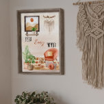 Affiche Boho Chic Accueil Citation Profitez de chaque inst<br><div class="desc">Décor maison bohème avec un fauteuil moderne du milieu du siècle avec des coussins et vos chaussons préférés,  quelques plantes et un tapis avec un tableau au mur et une penderie en macrame. Boho chic "Enjoy Every Moment" citation modifiable / disant. Conception composite par Holiday Hearts Designs.</div>