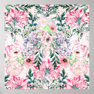 Affiche boho chic aquarelle ressort rose floral