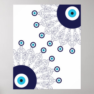 Affiche Boho Chic Blue Evil Eye Lucky Mandala Motif