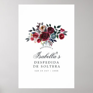 Affiche Boho Chic Bourgogne et marine floral Bienvenue