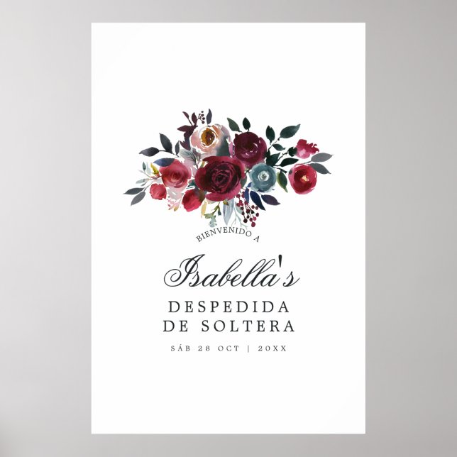 Affiche Boho Chic Bourgogne et marine floral Bienvenue (Devant)