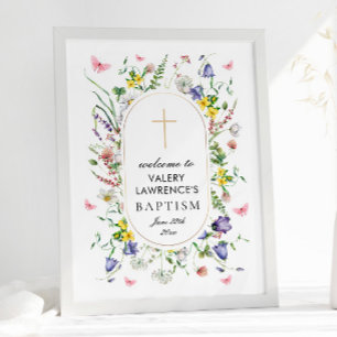 Affiche Boho Chic Fleur sauvage Baptême Bienvenue