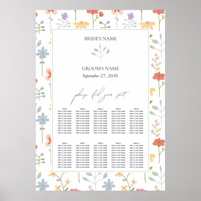 Affiche Boho Chic Fleur sauvage Floral Mariage Carte de si (Devant)
