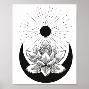 Affiche Boho-chic Lotus Soleil Et Lune - Pouvoir Féminin-