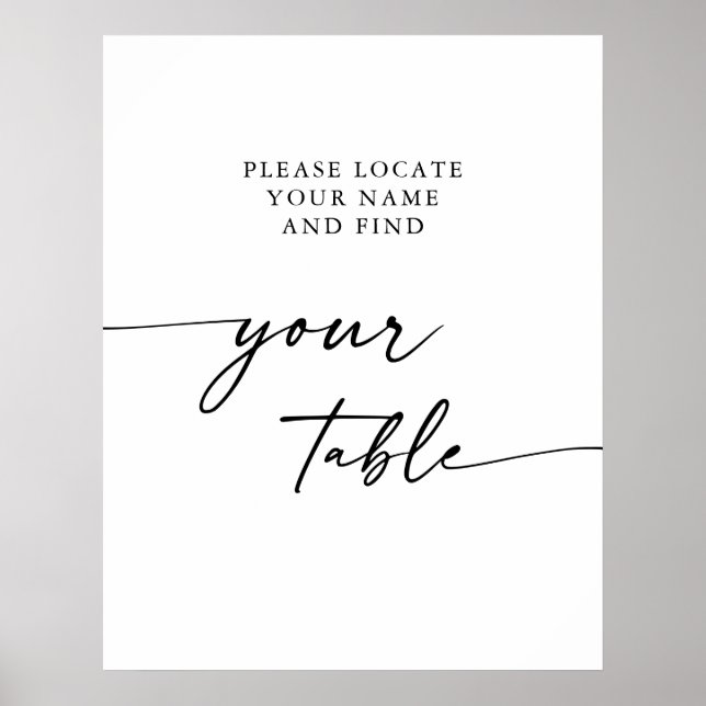 Affiche Boho Chic Mariage Noir et Blanc Trouvez Votre Tabl (Devant)