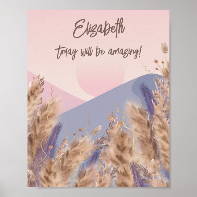 Affiche Boho Chic Pastel Pampas Grass Nature Citation Pers (Devant)