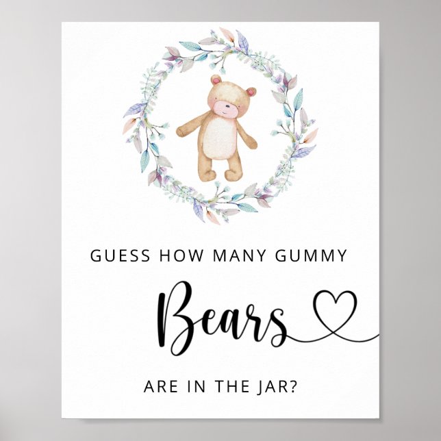 Affiche Boho chic petit ours devine combien d'OURS en GUMM (Devant)