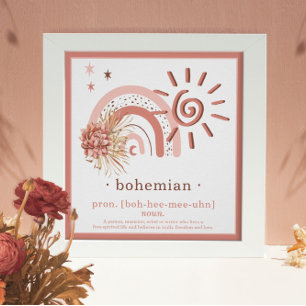 Affiche Boho Chic Pink Sun   Rainbow Bohemian Definition