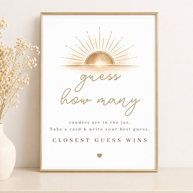Affiche Boho Chic Soleil Neutre Baby Shower Devinez Combie (Créateur téléchargé)