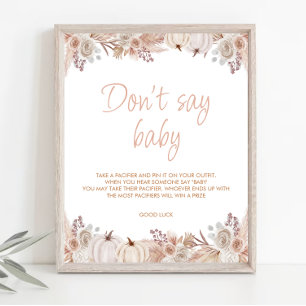Affiche Boho Citrouille Baby shower ne pas dire bébé signe