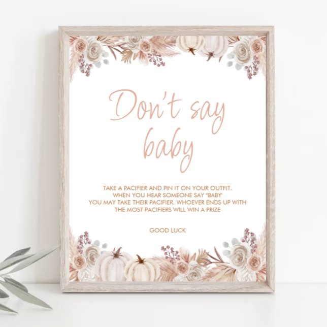 Affiche Boho Citrouille Baby shower ne pas dire bébé signe (Créateur téléchargé)