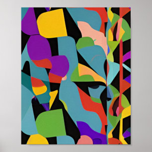 Affiche Boho coloré moderne art abstrait bleu rouge motif