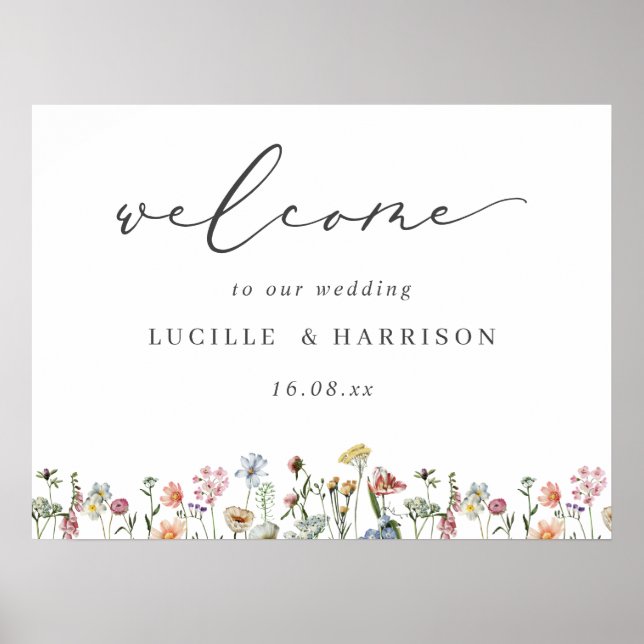 Affiche Boho Colorful Wild Flowers Accueil Mariage (Devant)