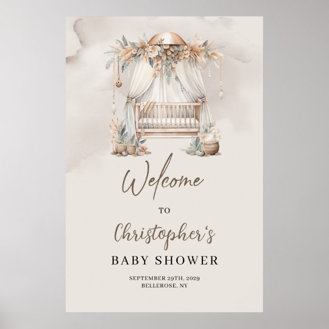 Affiche Boho crèche crèche pampas Baby shower de terre Bie (Devant)