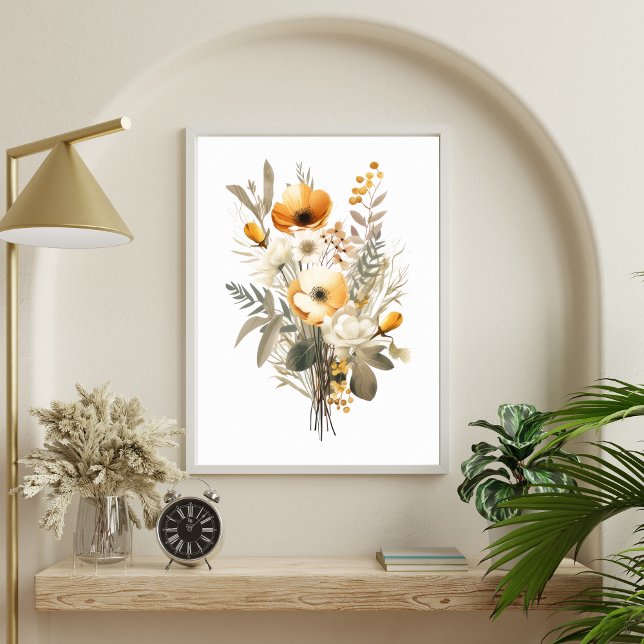 Affiche Boho Crème Beige Jaune Floral Fleurs Botanique (Boho Cream Beige Yellow Floral Flowers Wall Art Poster)