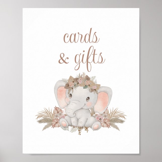 Affiche Boho Cute Elephant Baby showers Cartes et Cadeaux (Devant)