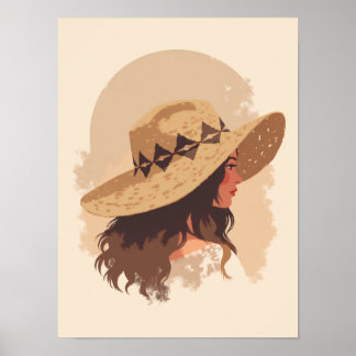 Affiche Boho dame avec tissé Casquette Wall Art