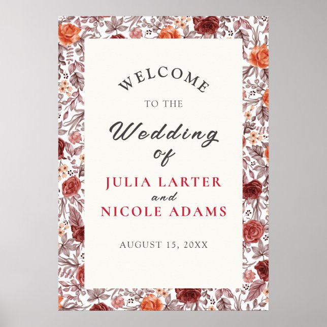 Affiche Boho de Bourgogne Rose Floral Pampas Mariage (Devant)