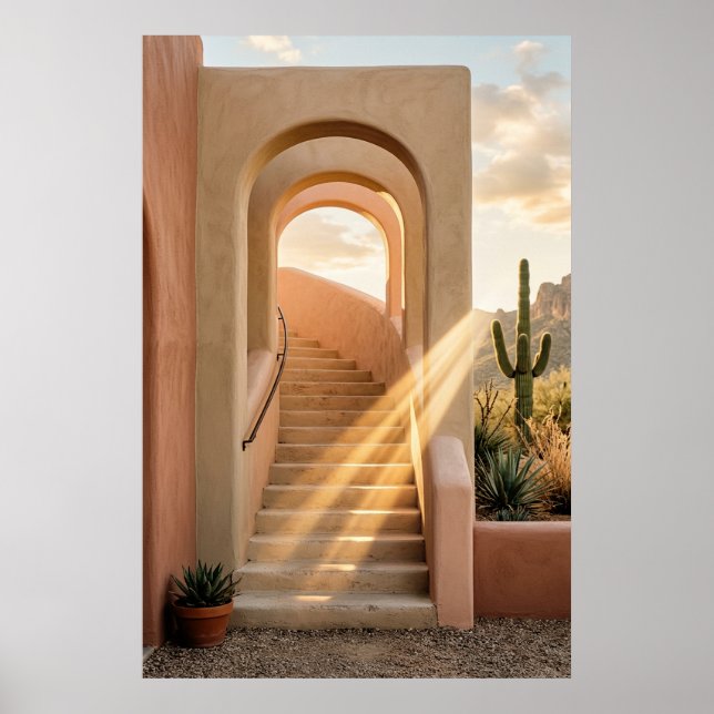 Affiche Boho Désert Arches Rose Coucher de soleil, Escalie (Devant)
