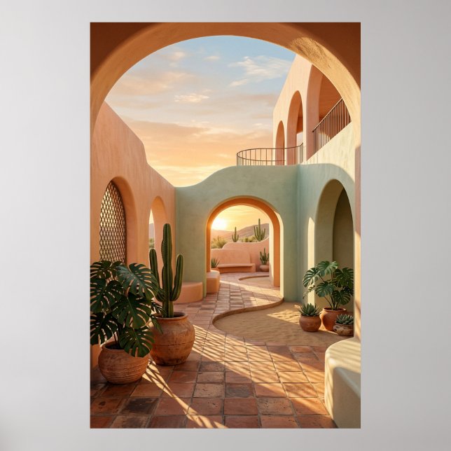 Affiche boho-desert-archway-sunset-geometric-courtyard-mur (Devant)
