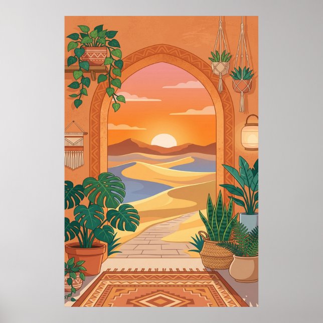 Affiche Boho Desert Archway Sunset with Dunes, Hanging Pla (Devant)