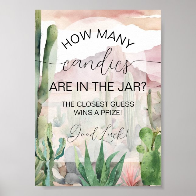 Affiche Boho Desert Cactus Baby shower Candy Guess Game (Devant)