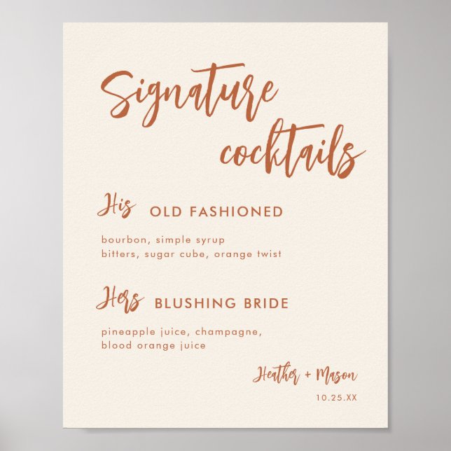 Affiche Boho Desert Mariage Signature Cocktails Signal (Devant)