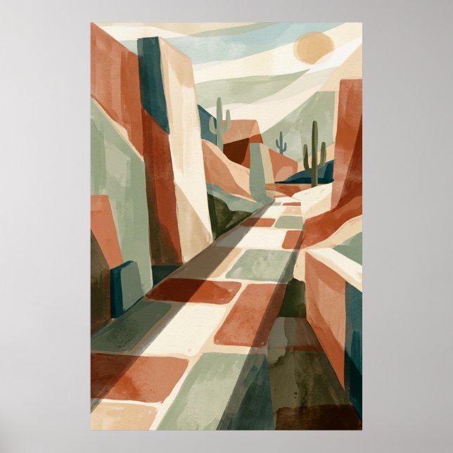 Affiche Boho Desert Pathway Sunset, Geometric Arches & Cac (Devant)