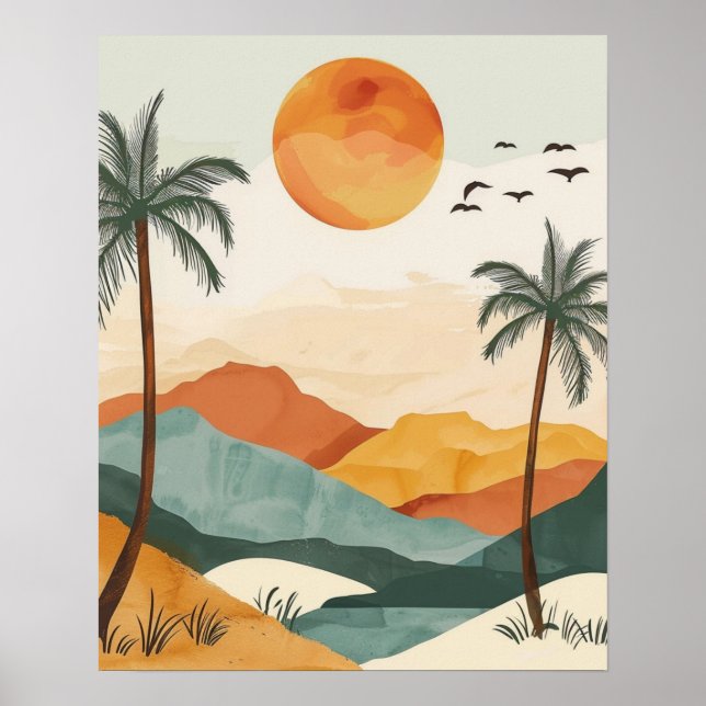 Affiche Boho Desert Sunset Landscape Wall Art Print (Devant)