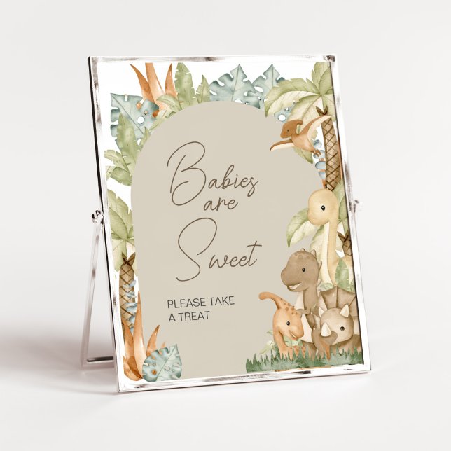 Affiche Boho Dinosaur Baby shower Les bébés sont doux (Gender Neutral Dino Baby Shower Babies are Sweet Sign)