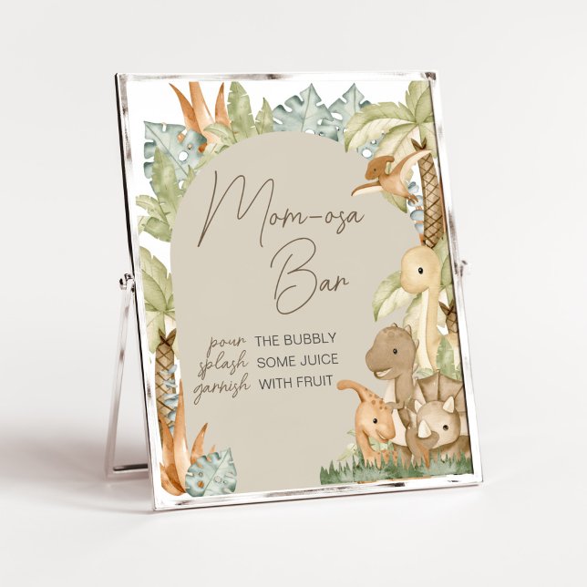 Affiche Boho Dinosaur Baby shower Maman Osa Bar (Gender Neutral Dino Baby Shower Mom Osa Bar Sign)