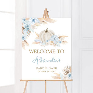 Affiche Boho Dusty Baby shower Citrouille bleu Bienvenue