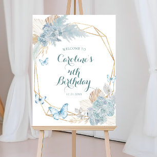 Affiche Boho Dusty Bleu flotter sur le papillon Bienvenue