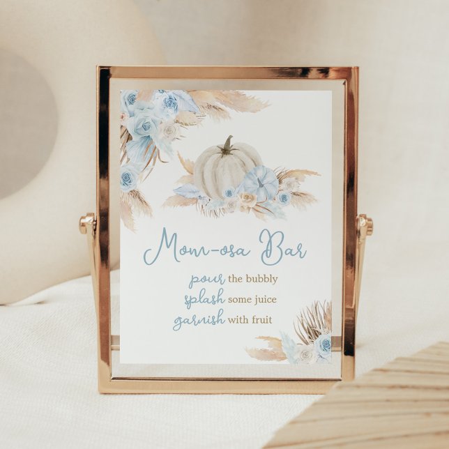 Affiche Boho Dusty Blue Citrouille Baby shower Maman Osa B (Boy Little Pumpkin Baby Shower Mom Osa Bar Sign)