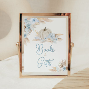 Affiche Boho Dusty Blue Citrouille Livres et Cadeaux