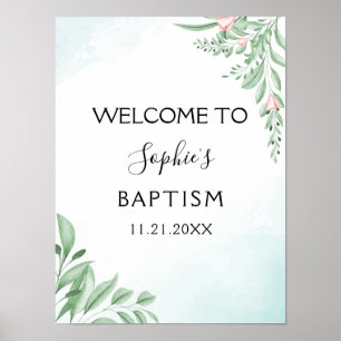 Affiche Boho Dusty Blue Eucalyptus Baptême Bienvenue