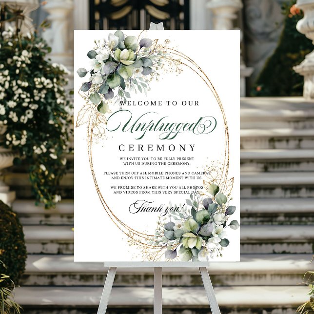 Affiche Boho Dusty Green Eucalyptus Cérémonie Non Connecté (Boho Dusty Green Eucalyptus Unplugged Ceremony Wedding Poster)