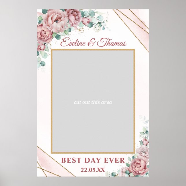 Affiche Boho dusty pink floral gold wedding photo prop (Devant)