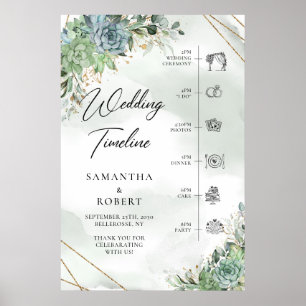 Affiche Boho Dusty vert succulent or mariage Timeline