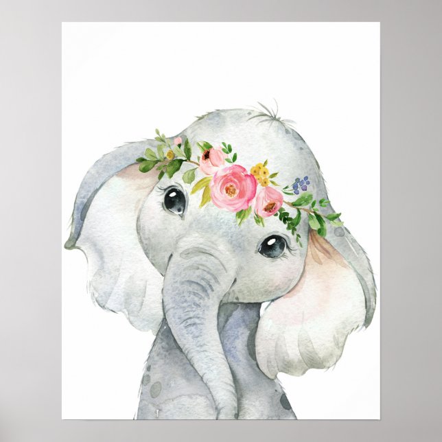 Affiche Boho Elephant Wall Art Imprimer Watercolor Nursery (Devant)