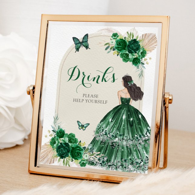 Affiche Boho Emerald Green Quinceañera Boissons (Créateur téléchargé)