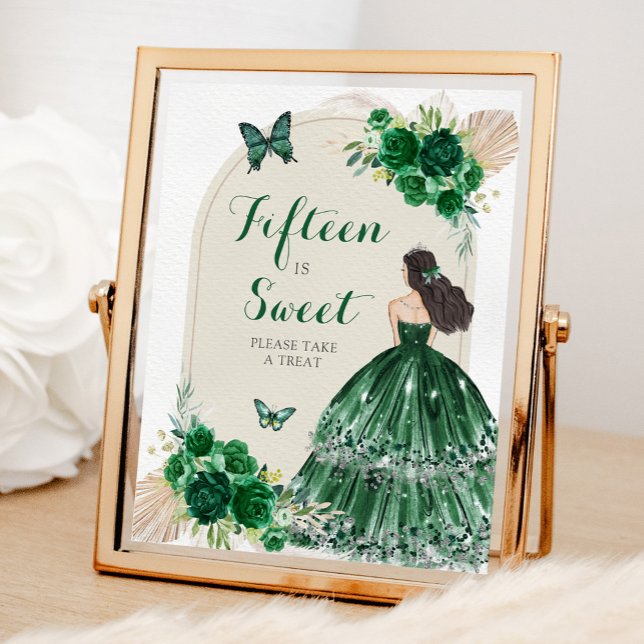 Affiche Boho Emerald Green Quinceañera Quinze est doux (Créateur téléchargé)
