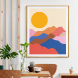 Affiche Boho Esthétique Abstrait Paysage Montagnes Bleu<br><div class="desc">Boho esthétique Montagnes Paysages Abstraits en Poster bleu et rouge</div>