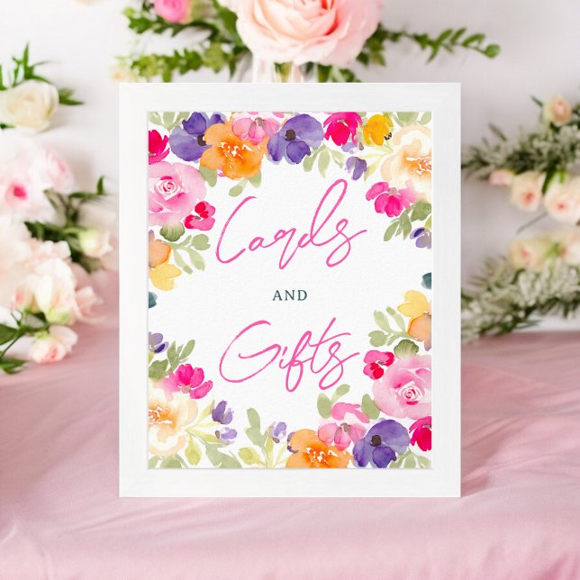Affiche Boho été rose fleuri signe de douche (Boho summer pink floral bridal shower sign)