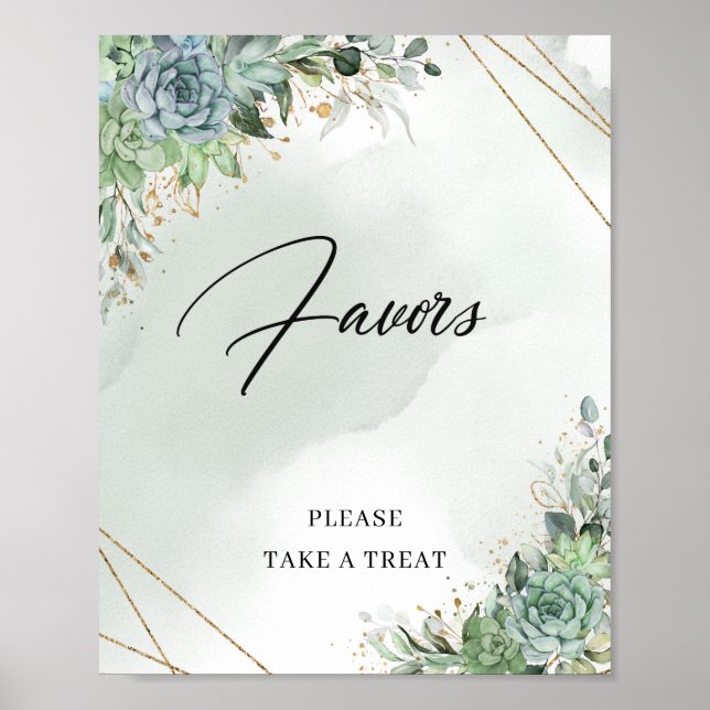 Affiche Boho Été succulentes eucalyptus or Cadeaux signe (Devant)