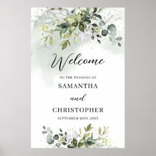 Affiche Boho Eucalyptus branches vertes or Bienvenue
