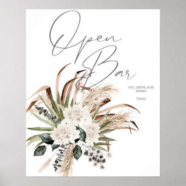 Affiche Boho Eucalyptus Pampas & Floral Open Bar Sign 2 (Devant)