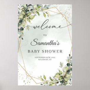 Affiche Boho eucalyptus verdure or Baby shower accueil
