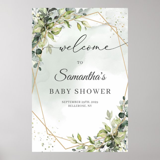 Affiche Boho eucalyptus verdure or Baby shower accueil (Devant)