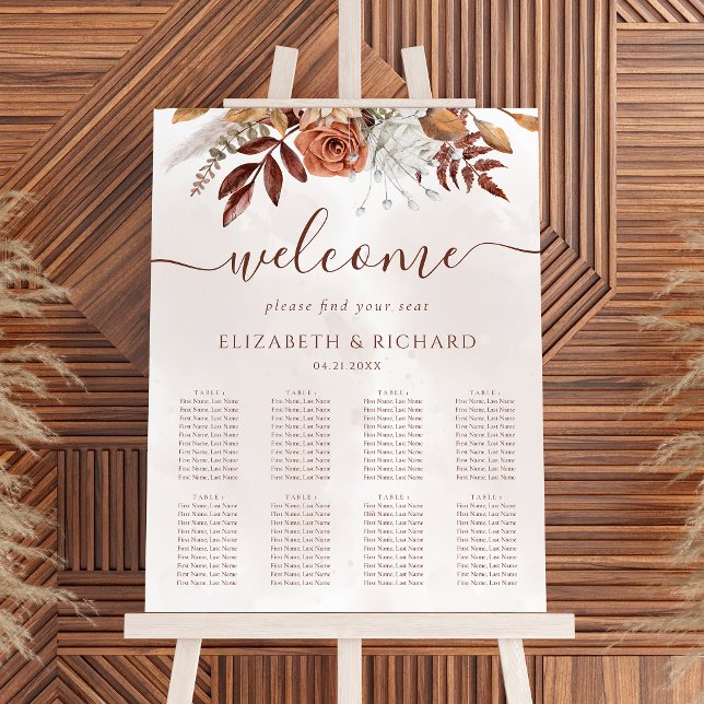 Affiche Boho Fall Terracotta Fleurs Mariage Seating Chart (Créateur téléchargé)